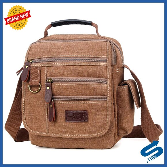Canvas Messenger Bag Crossbody Work Bag Vintage Multi-Function Adjustable Strap